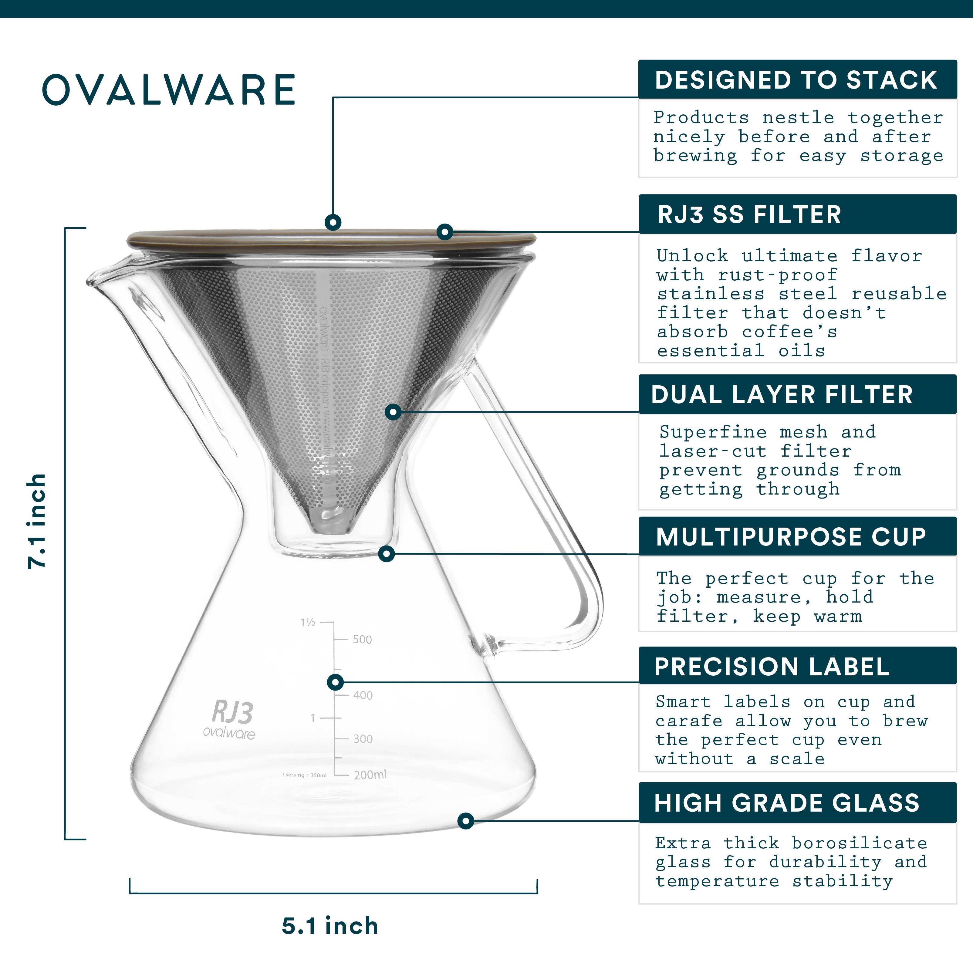 Pour Over Coffee Maker with Filter